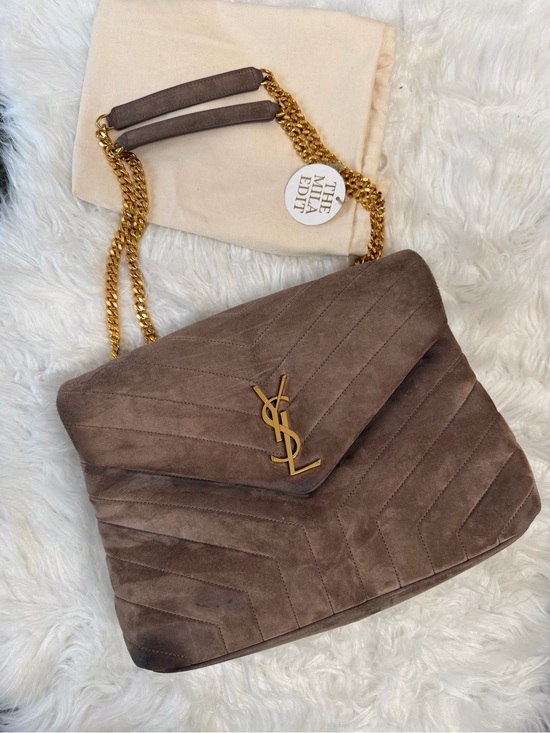 Saint Laurent Handbags - Saint Laurent Taupe Suede LOULOU QUILTED Envelope Bag with Gold Hardware